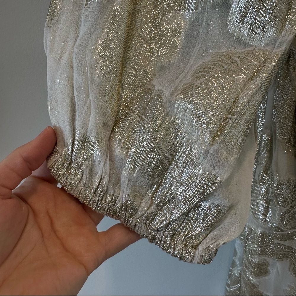 Vita Grace Marcella Lurex Tie Waist Dress Metallic Gold Bridal White Wedding - Picture 6 of 11